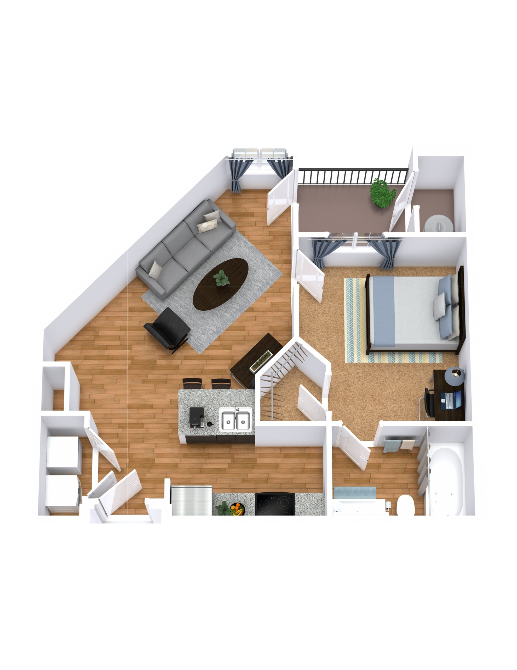 A1 floor plan: 1 bedroom, 1 bathroom