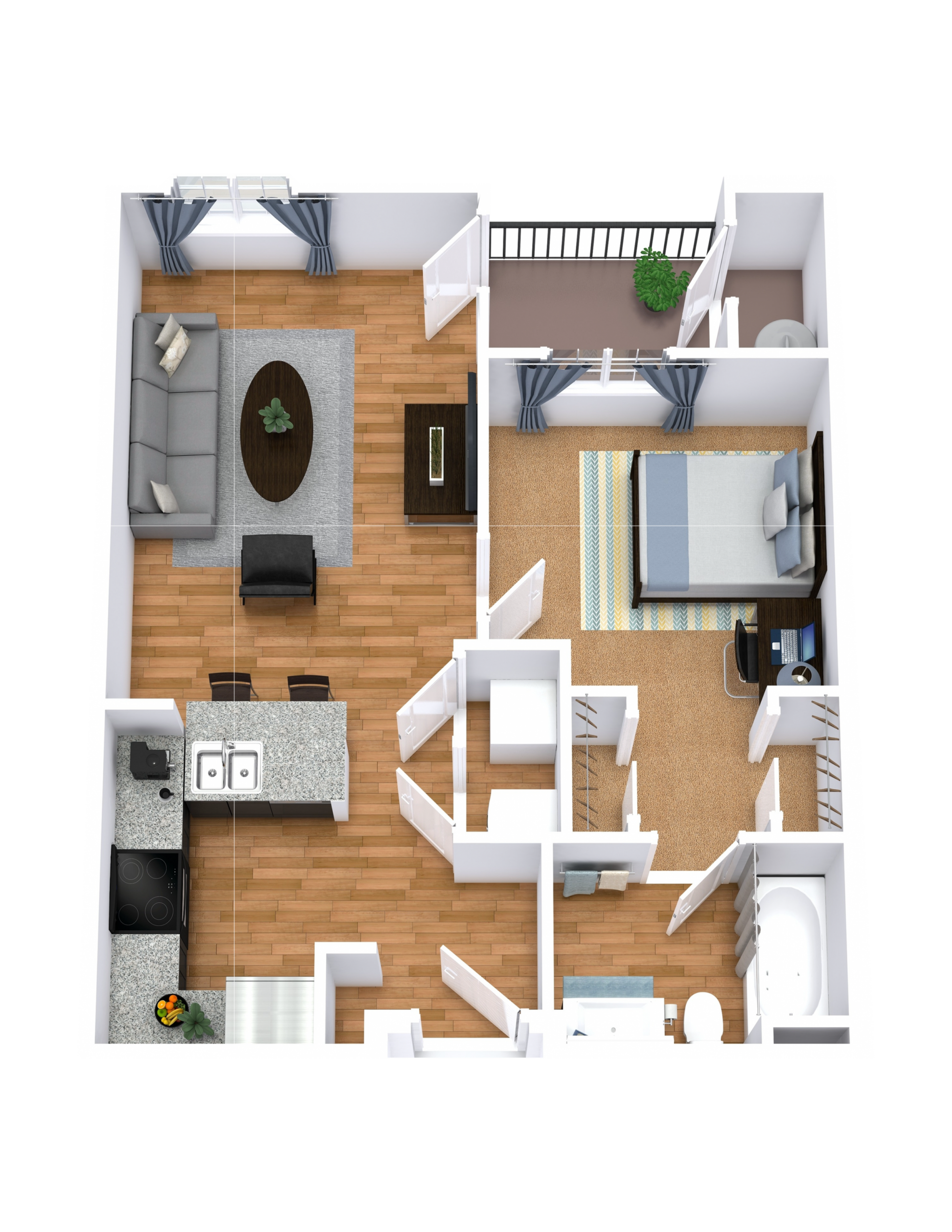 A2 floor plan: 1 bedroom, 1 bathroom