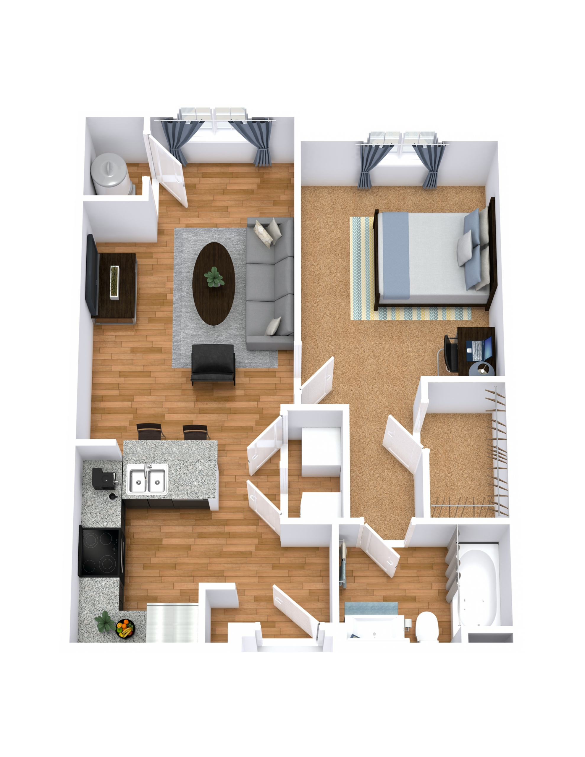 A6 floor plan: 1 bedroom, 1 bathroom