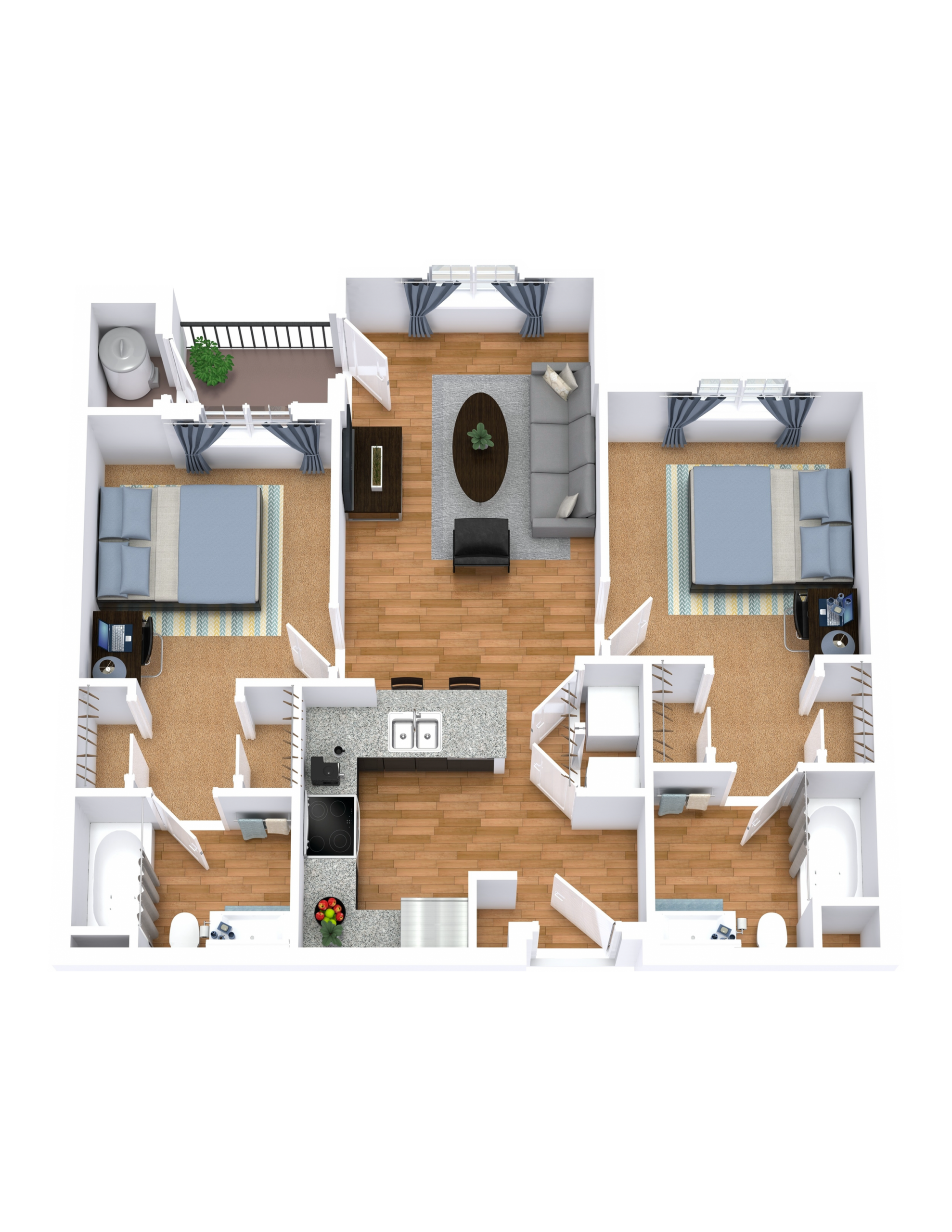 B1 floor plan: 2 bedroom, 2 bathroom