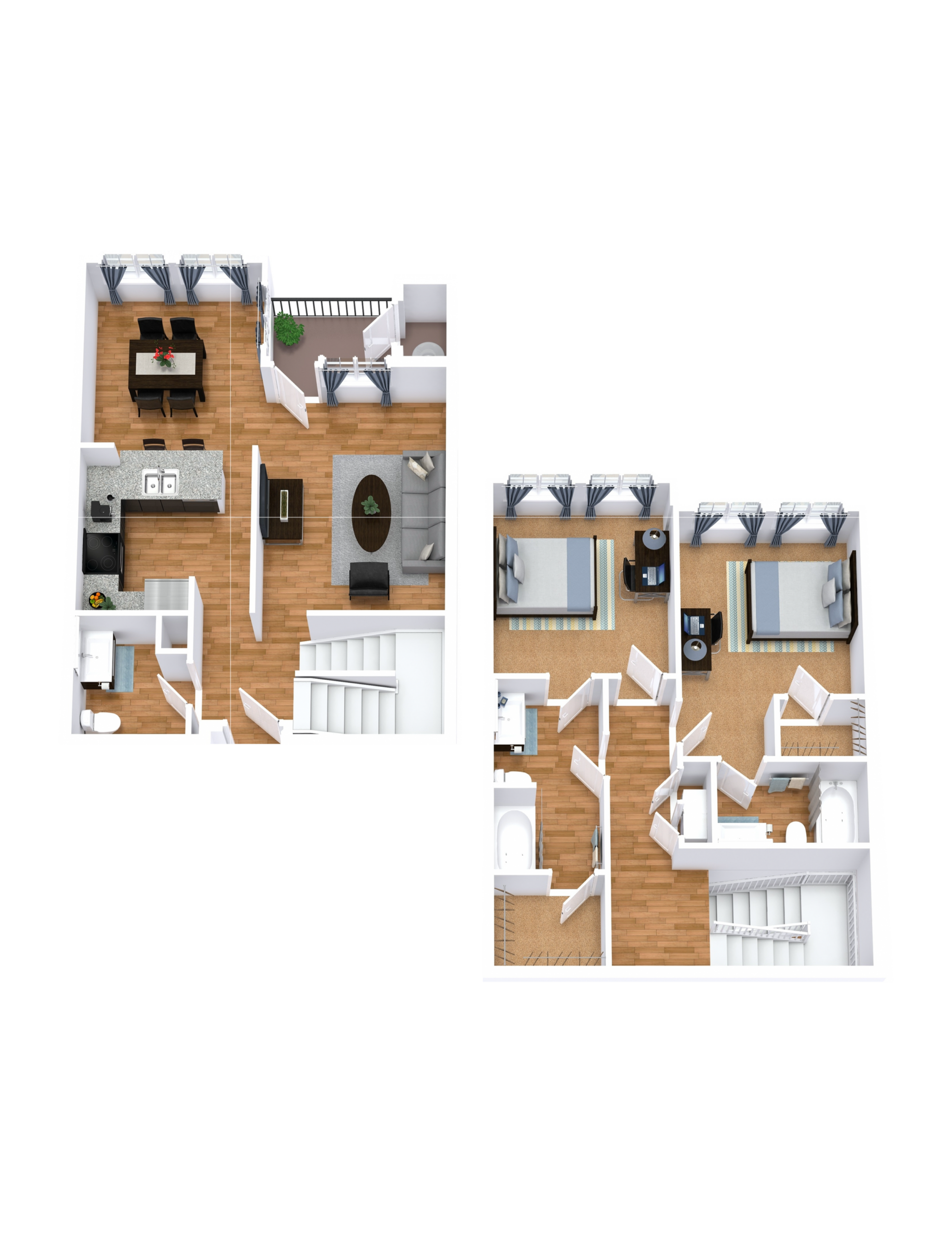 TH-1 floor plan: 2 bedroom, 2 bathroom