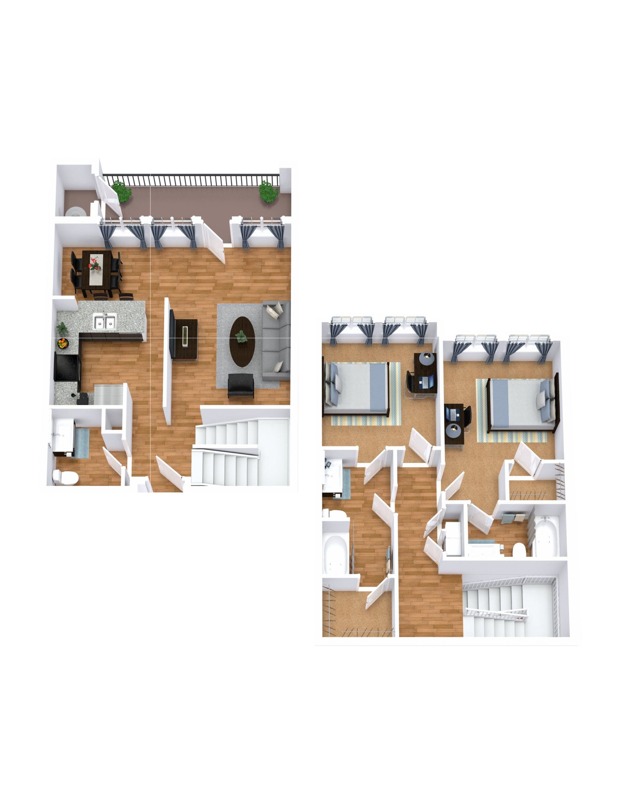 TH-2 floor plan: 2 bedroom, 2 bathroom