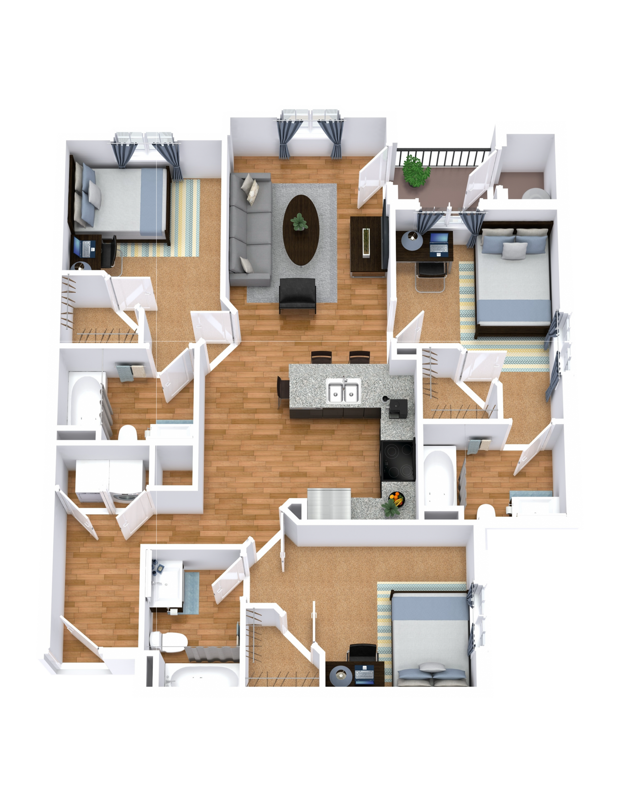 C1 floor plan: 3 bedroom, 3 bathroom