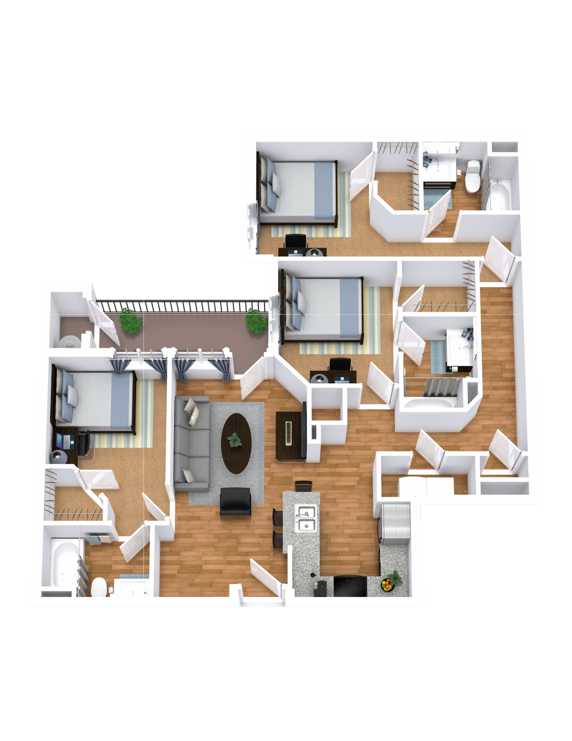 C2 floor plan: 3 bedroom, 3 bathroom