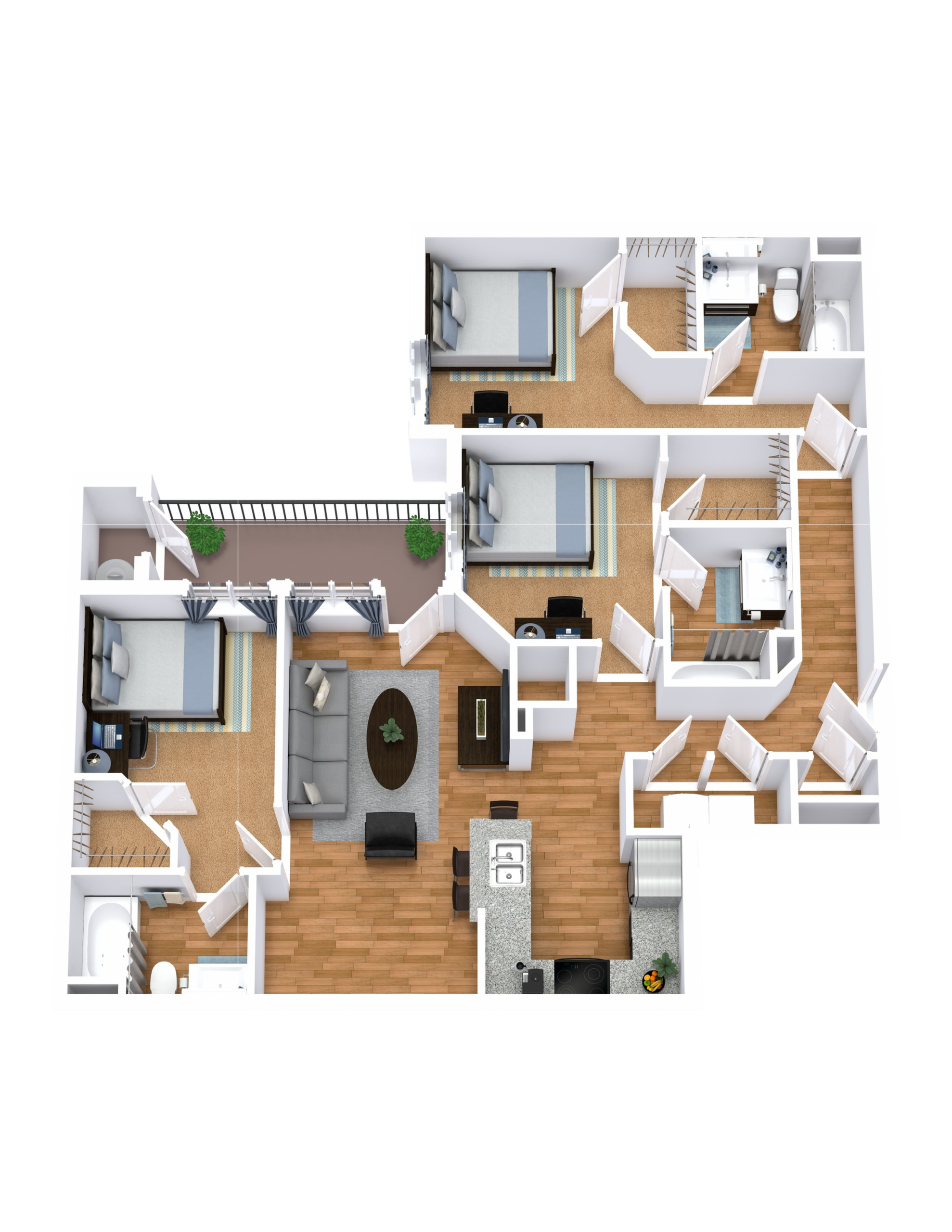 C4 floor plan: 3 bedroom, 3 bathroom